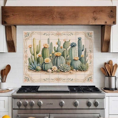 Backsplash em cerâmica - DESERT CACTUS - Tempera Art Design - personalizável / resistente ao calor / antirriscos