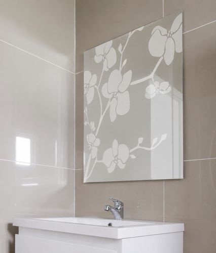 Painel de vidro com jateamento - ORCHIDÉE - Infiniglass - decorado / espelhado / colorido