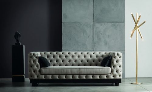 Sofá Chesterfield - PARIS CAPITONNÈ - CHELINI - em tecido / bege / de 3 lugares