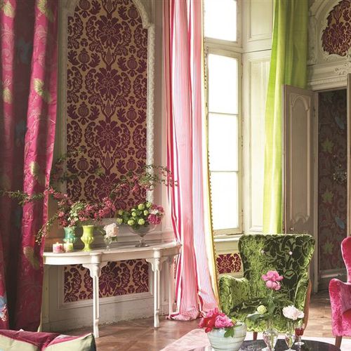 Tecido para estofados - ARIANA - DESIGNERS GUILD - para cortinas / listrado / com padrão floral