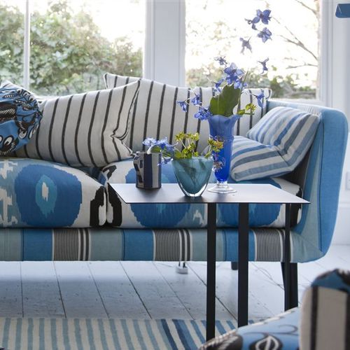 Tecido para estofados - MONTICELLO - DESIGNERS GUILD - listrado / em algodão / com motivos impressos