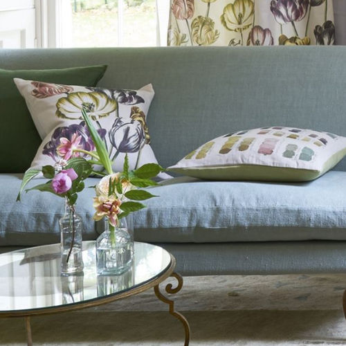 Almofada quadrada - VARIEGATED TULIPS BUTTERMILK  - DESIGNERS GUILD - floral / em algodão / em linho