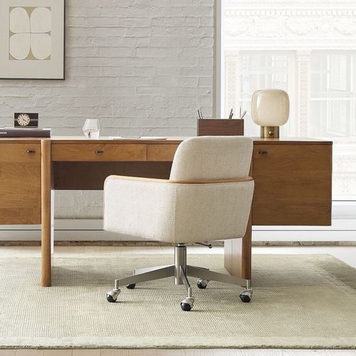 Cadeira de escritório contemporânea - Show - West Elm - para ambiente interno / em tecido / com base em aço inoxidável