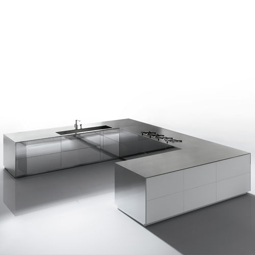 Cozinha contemporânea - SUPER MIRROR - MUEBLES DOCA - com folheado de madeira / em aço / com ilha