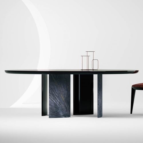 Mesa contemporânea - Poe - LAURAMERONI - em madeira laqueada brilhante / em mármore / em palha