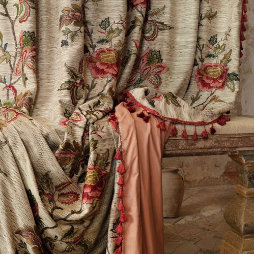 Tecido para cortinas - PEONY - Fischbacher 1819 - com padrão floral / em viscose / em seda