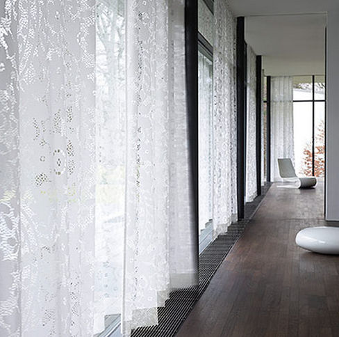 Cortina de voile estampada - STELLA - SAHCO - em poliéster / Trevira CS® / ignífuga