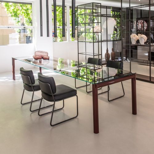 Mesa contemporânea - VENTIQUATTRO - Porro - em vidro / com base em aço / retangular