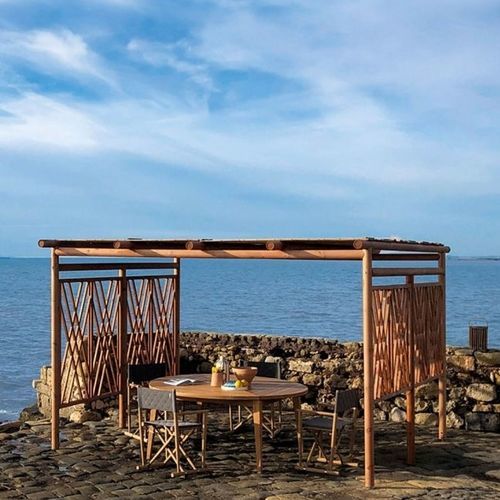 Pérgola apoiada em parede - NAGI - Unopiù - em pinho / com cobertura em tela / com cobertura de madeira