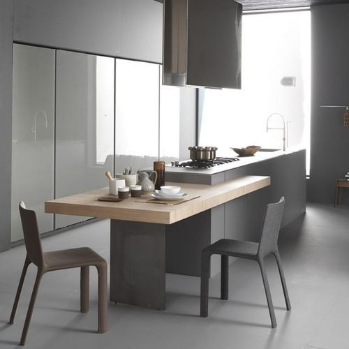 Cozinha contemporânea - LIGHT - MODULNOVA - em madeira / em L / com puxadores embutidos