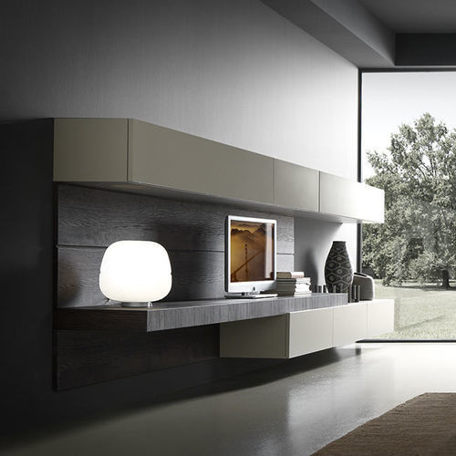 Móvel de parede contemporâneo para TV - FACE - MODULNOVA - em madeira / com prateleiras / com gavetas