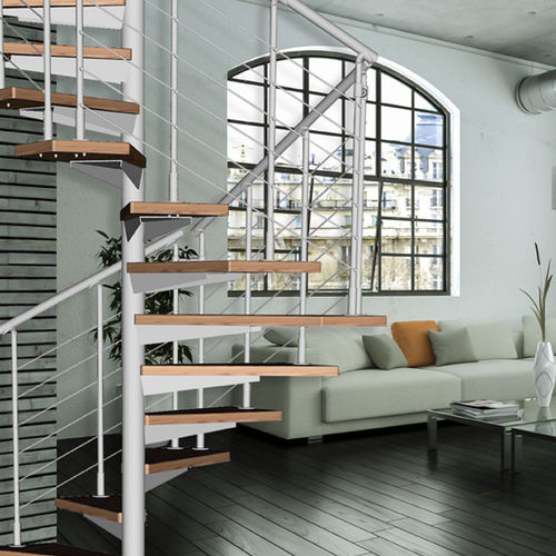 Escada em caracol quadrada - SYSTEM QUADRATO - Atrium - com degraus em madeira / com estrutura em aço inoxidável / contemporânea