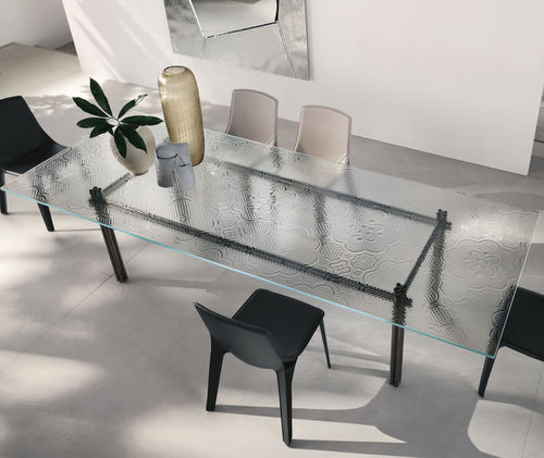 Mesa contemporânea - CRISTALINE - FIAM ITALIA - em vidro temperado / em vidro fumê / com base em metal pintado