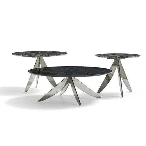 Mesa de centro contemporânea - CIRCUS  - BERTO - em MDF laqueado / em mármore / com base em aço cromado