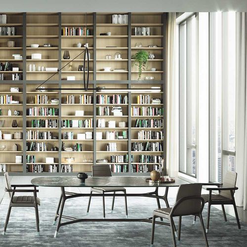 Mesa contemporânea - Joyce - MORELATO - em cerâmica / com base em latão / com base em madeira maciça