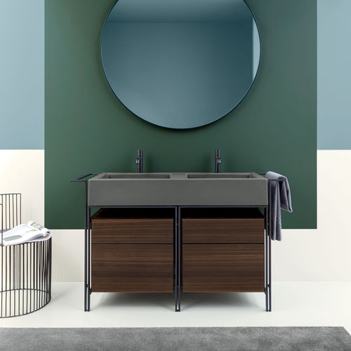 Gabinete de banheiro duplo - NARCISO DOPPIO - CEMENTO  MATT BLACK  EUCALIPTO - Ceramica Cielo - de piso / em madeira / em cerâmica