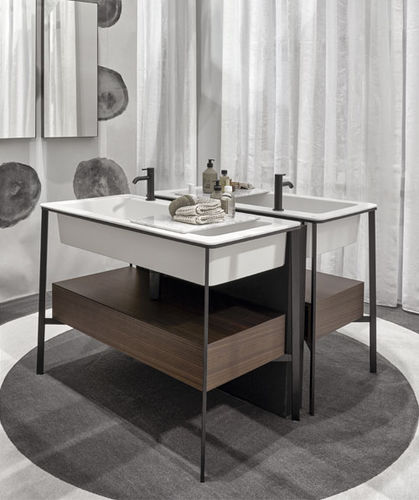 Gabinete de banheiro de piso - CATINO RETTANGOLARE - TALCO  MATT BLACK  EUCALIPTO - Ceramica Cielo - em madeira / em cerâmica / metálico