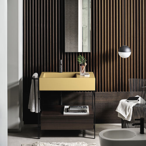 Gabinete de banheiro de piso - NARCISO MINI - ANEMONE  MATT BLACK  EUCALIPTO - Ceramica Cielo - em madeira / em cerâmica / contemporâneo