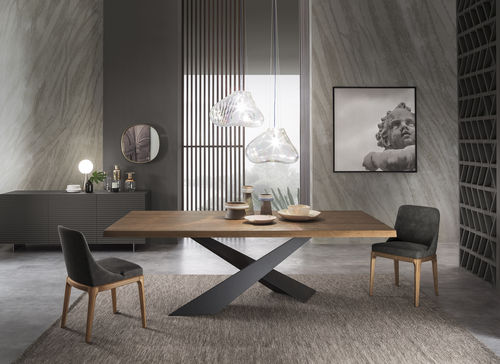 Mesa de jantar contemporânea - LIVING  - Riflessi - em carvalho / com base metálica / retangular