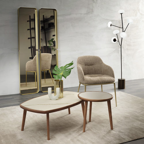Mesa gueridon contemporânea - WOOD - Riflessi - em vidro / em cerâmica / com base em madeira de freixo