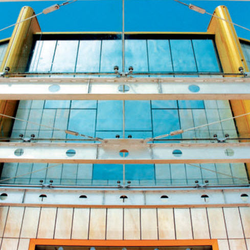 Fachada-cortina em painéis - POLIEDRA-SKY GLASS 180 - METRA Building - em vidro / em aço inoxidável / transparente