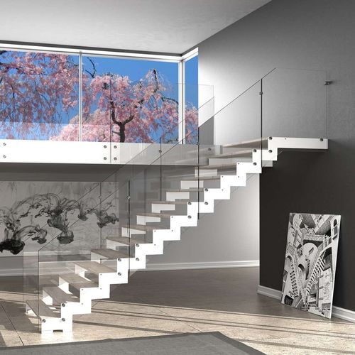 Escada reta - REXAL XR - Mobirolo - com degraus em vidro / com estrutura metálica / da linha residencial