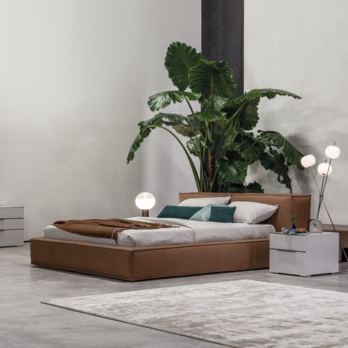 Cama de casal - SEASON - cierre - contemporânea / estofada / com cabeceira