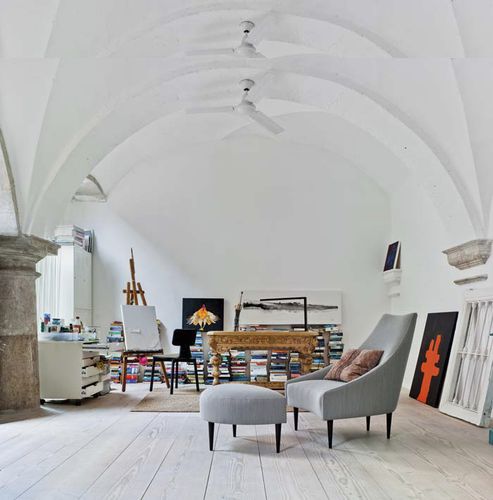 Poltrona contemporânea - SILENCIO - SANCAL - em tecido / com apoio para pés / cinza