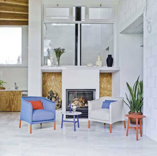 Poltrona contemporânea - TALO - SANCAL - em tecido / azul / bege