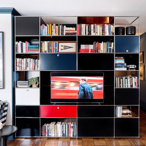 Móvel de parede contemporâneo para TV - USM Haller - USM Modular Furniture - metálico / modular / com prateleiras