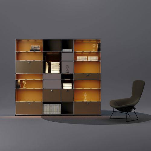 Estante contemporânea - USM Haller E - USM Modular Furniture - metálica / em vidro / com iluminação