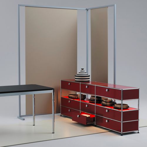 Buffet aparador contemporâneo - USM Haller E - USM Modular Furniture - metálico / com gavetas / com iluminação embutida