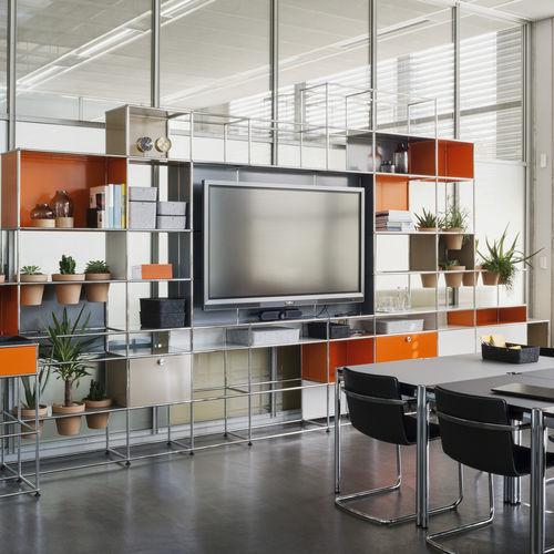 Móvel de parede contemporâneo para TV - World of Plants for USM Haller - USM Modular Furniture - metálico / modular / com prateleiras