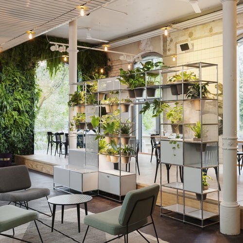 Sistema de prateleiras autoportante - World of Plants for USM Haller - USM Modular Furniture - contemporâneo / metálico / da linha residencial