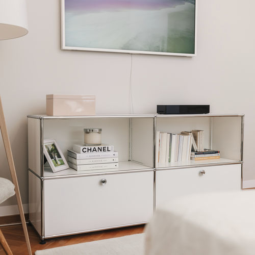 Rack de TV e multimídia contemporâneo - USM Haller - USM Modular Furniture - com prateleiras / metálico