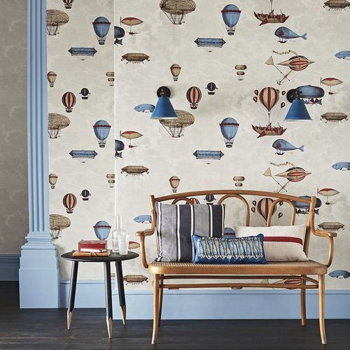 Papel de parede clássico - Macchine Volanti (2 set) - Cole&Son - em tecido / com cena / branco