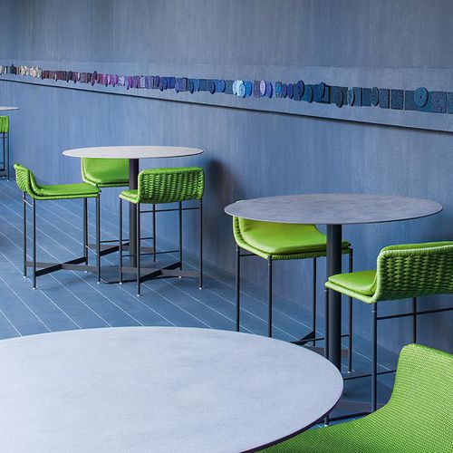 Banqueta alta contemporânea - HERON - PAOLA LENTI - em corda / com base em aço / de jardim