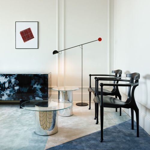 Mesa lateral contemporânea - 2001 - BD Barcelona Design - em vidro temperado / com base em aço / redonda