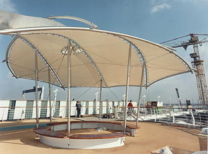 Estrutura tensionada com cabos e membrana - AWNINGS - ACS-PRODUCTION - para cobertura / para abrigo / com membrana em PVC
