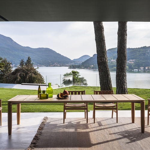 Mesa de jantar contemporânea - LEVANTE 030 - RODA - em teca / com base em madeira / retangular