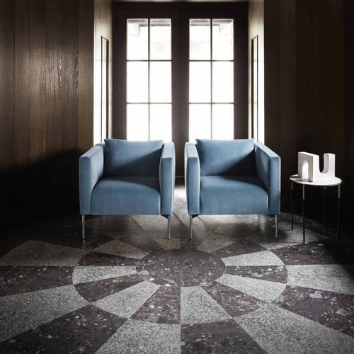 Poltrona contemporânea - TWIN - Living Divani - em tecido / em couro / em compensado