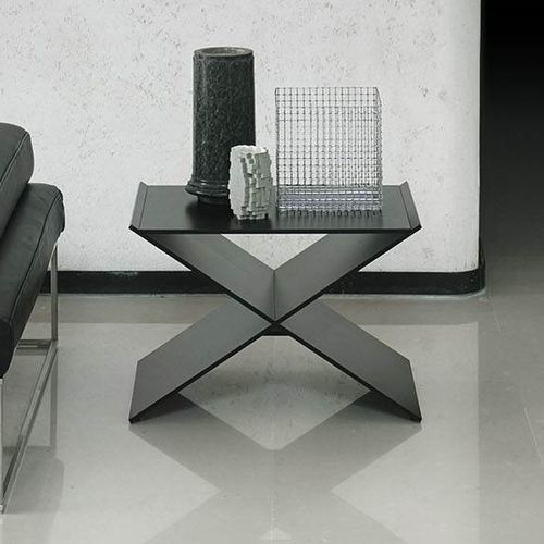 Mesa lateral de design minimalista - ANIN - Living Divani - em couro / em tecido / com base metálica