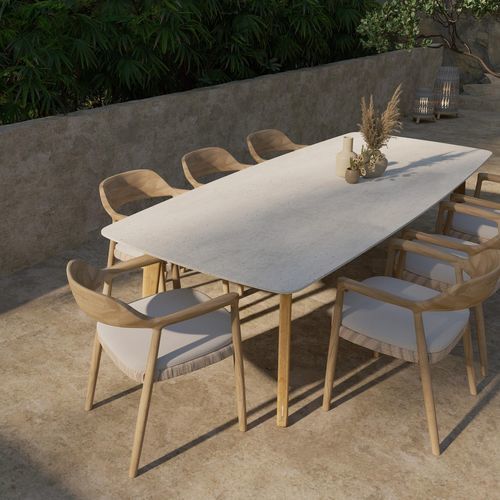 Mesa de jantar contemporânea - Torsa - MANUTTI - em cerâmica / em mármore / com base em teca