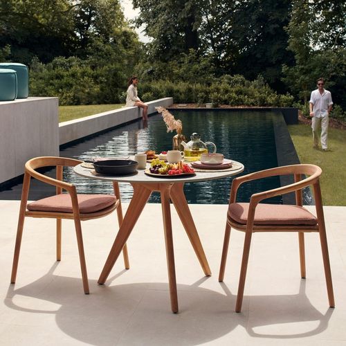 Mesa de jantar contemporânea - Torsa  - MANUTTI - em cerâmica / em mármore / com base em teca