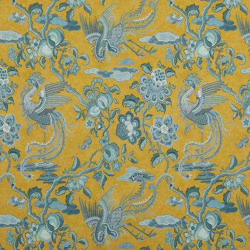 Tecido para estofados - CHIFU / OCHRE - GP & J BAKER - para cortinas / com padrão floral / em linho