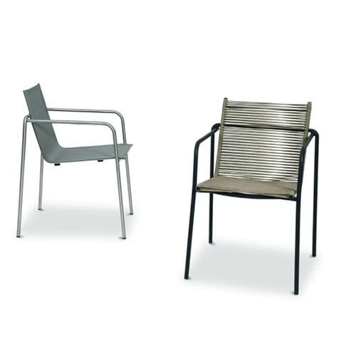 Cadeira de jardim contemporânea - TAKU - FISCHER MÖBEL - para ambiente externo / em Batyline® / com base em aço inoxidável polido