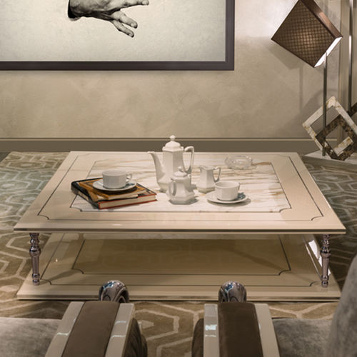 Mesa de centro Art Déco - LALIQUE - Mantellassi 1926 - em MDF laqueado / em alumínio polido / em mármore