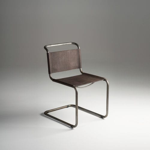 Cadeira contemporânea - MECCANICA - Mantellassi 1926 - para ambiente interno / em couro / com base em aço
