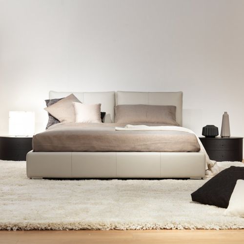 Cama de casal - LULU  - Falegnami - contemporânea / estofada / com cabeceira
