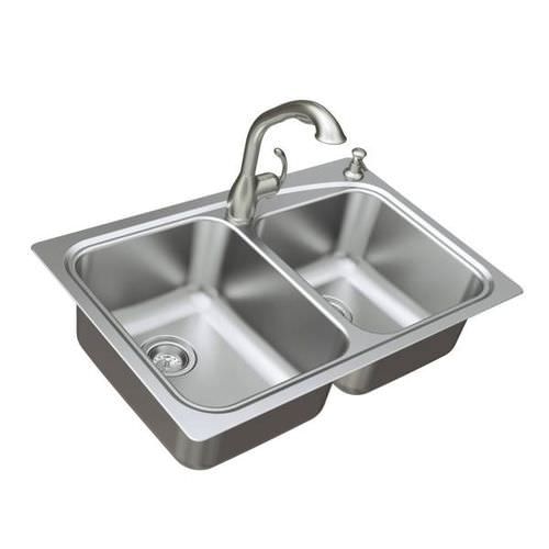 Pia com 2 cubas - NEVA : 21521 - Moen - sem escorredor / em aço inoxidável / de sobrepor